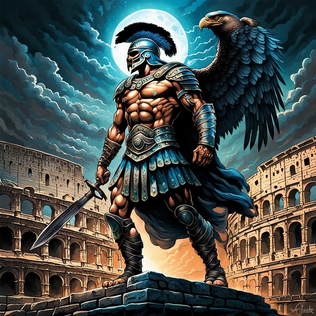 Gladiator Tattoo Design with Iridescent Eagle