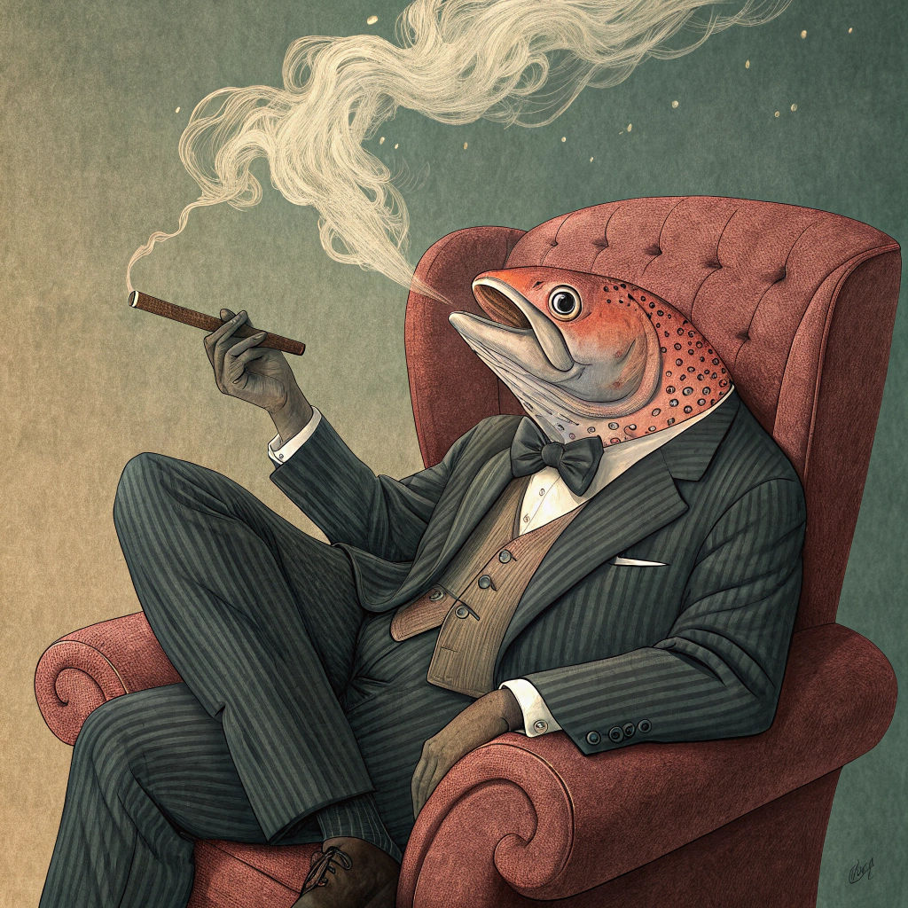 Surreal Salmon Smoker in Crimson Armchair
