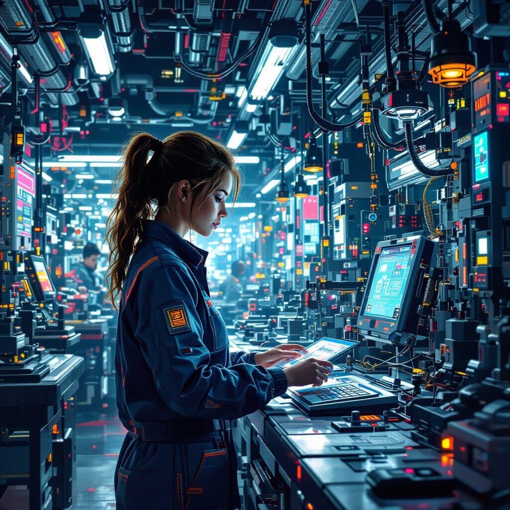 Futuristic Factory Scene in Sci-Fi Style