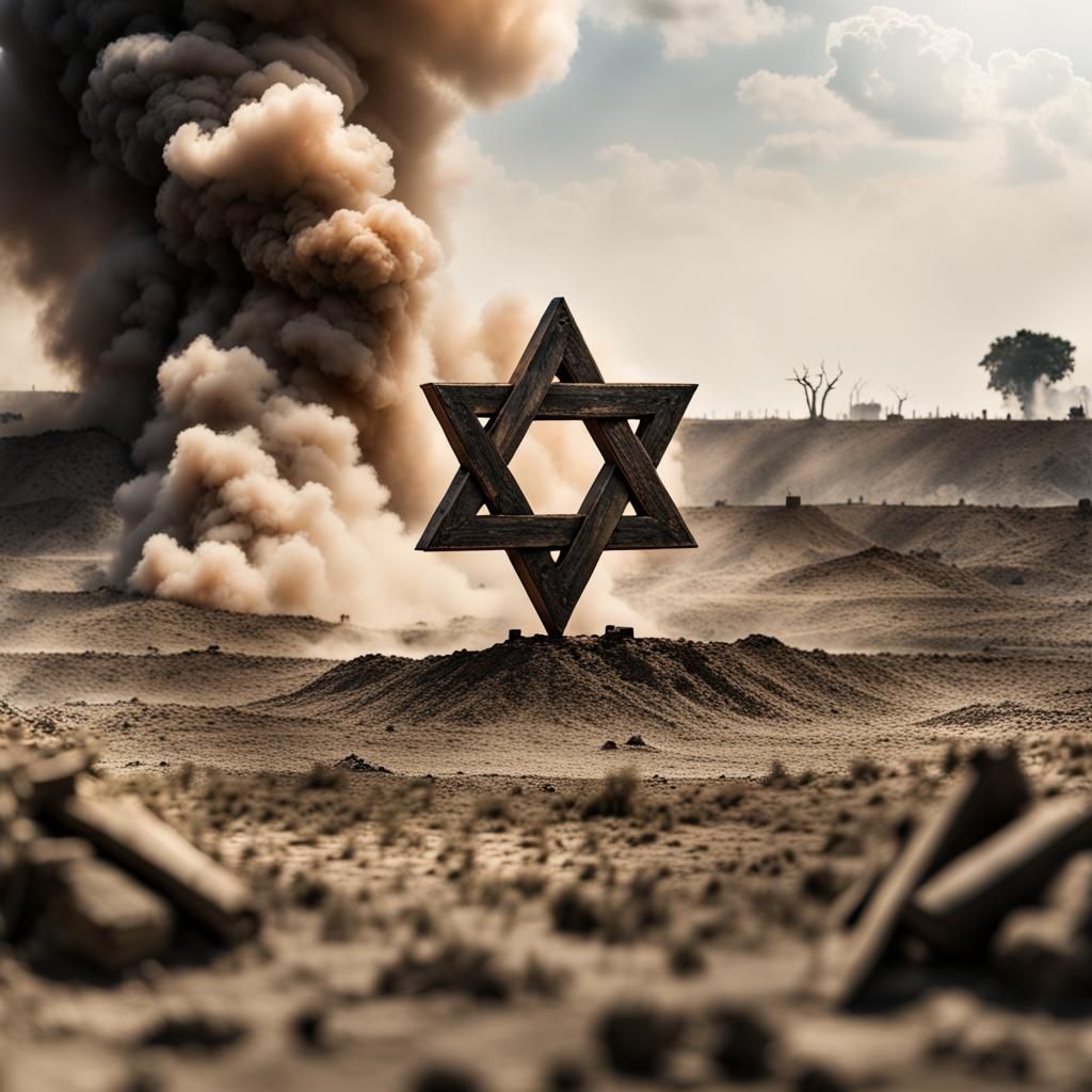 Star of David Over Battlefield in Hyperrealistic Style