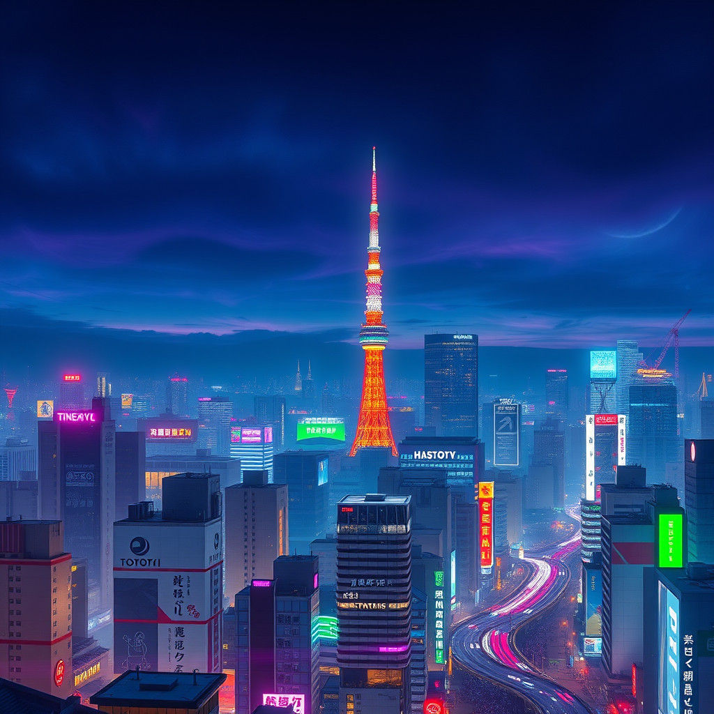 Tokyo Night Skyline: Fantasy Concept Art