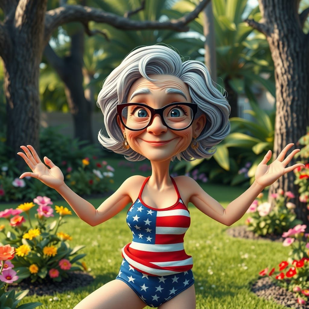 A 3D digital art caracature cartoon of a granny with wrinkle...