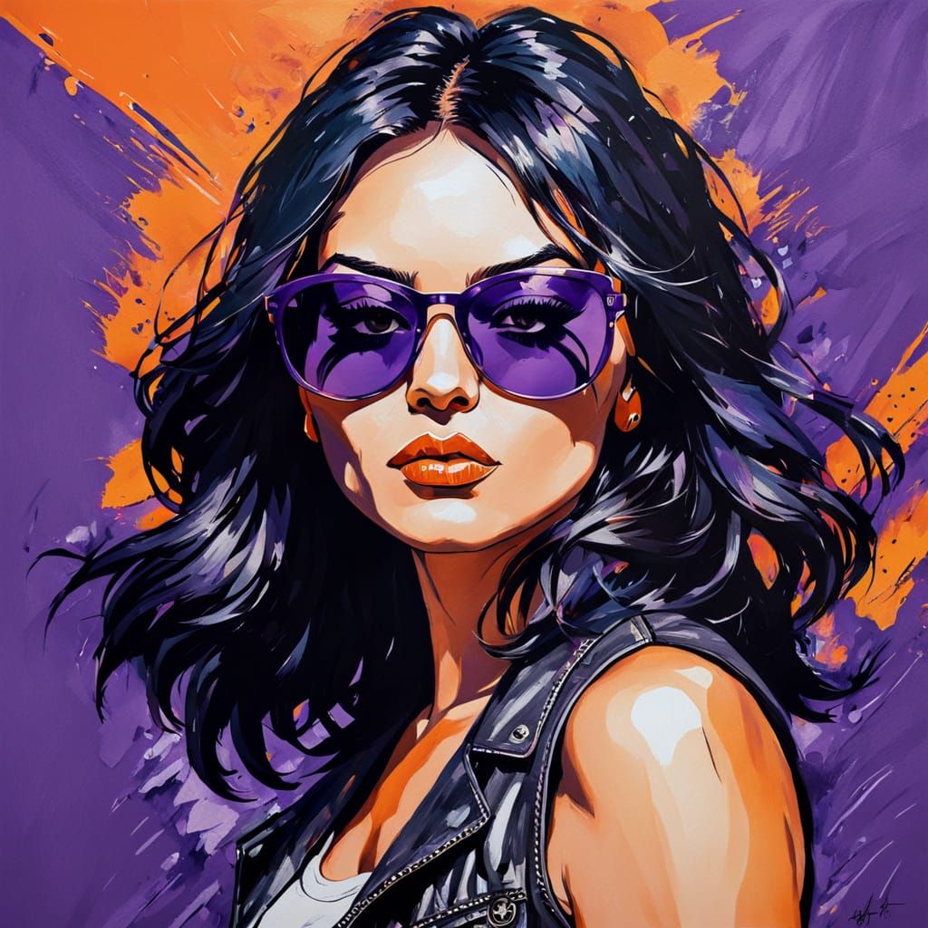 Fauvist Rocker Portrait in Vibrant Purple and Orange