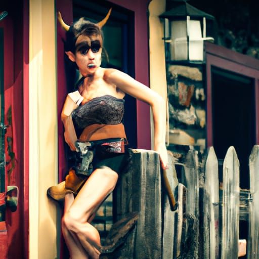 Beautiful Wild West Woman in Old Town, Hyperrealistic