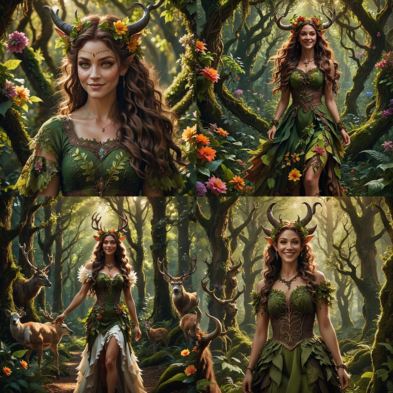 Smiling Female Satyr with Flowers: Digital Matte Painting