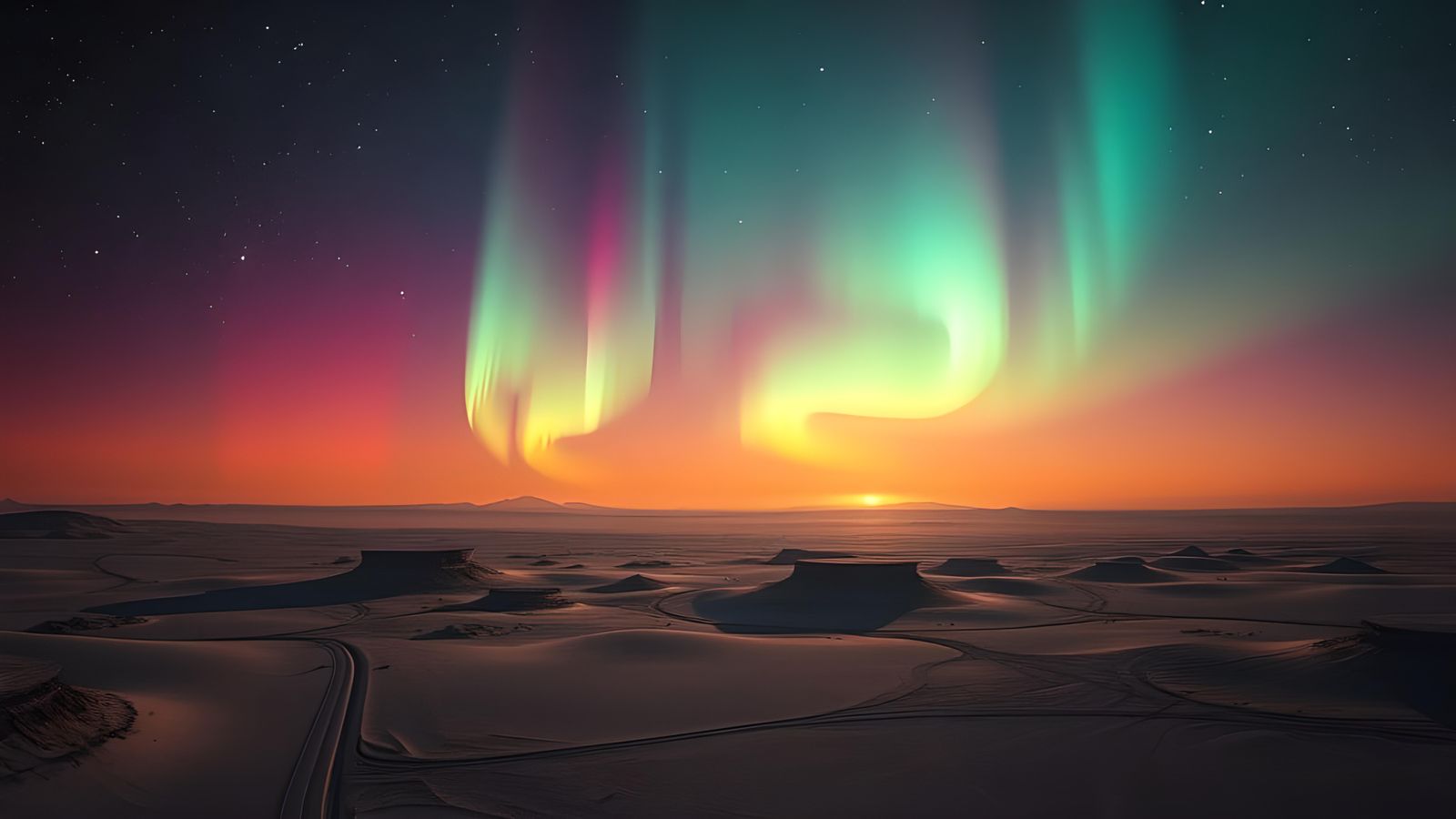 Vast Alien Landscape with Aurora Sky at Night