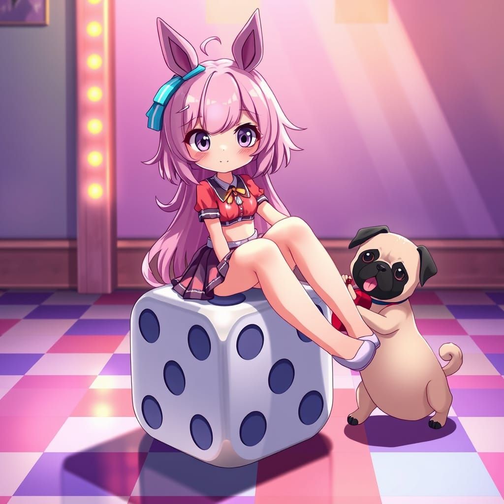 Anime Girl with Horse Ears on Dice