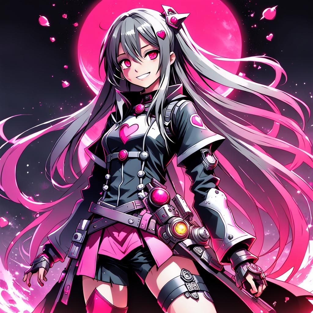 Cyberpunk Alchemist Goddess with Hot Pink Hair and Cinematic...