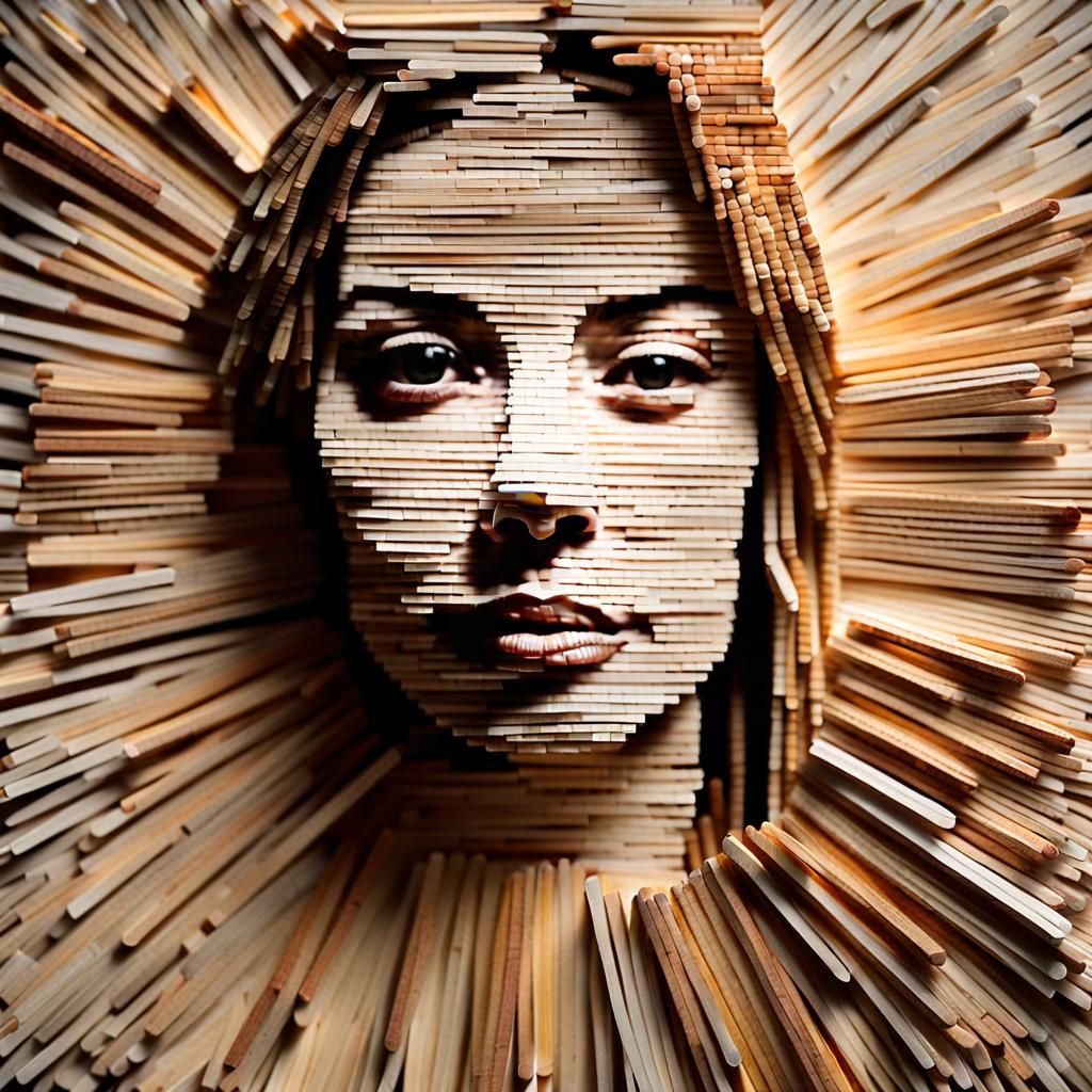 Woman's Portrait Assembled from Matches