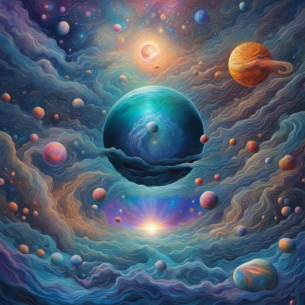 Holographic Cosmic Ocean Dreamscape in Mixed Media