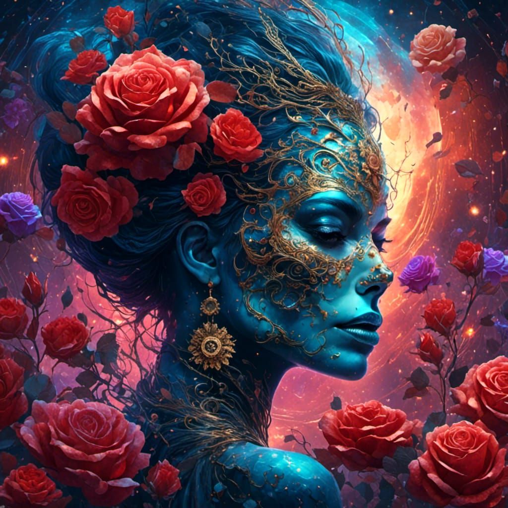 Day of the Dead Woman with Roses, by Amaringo