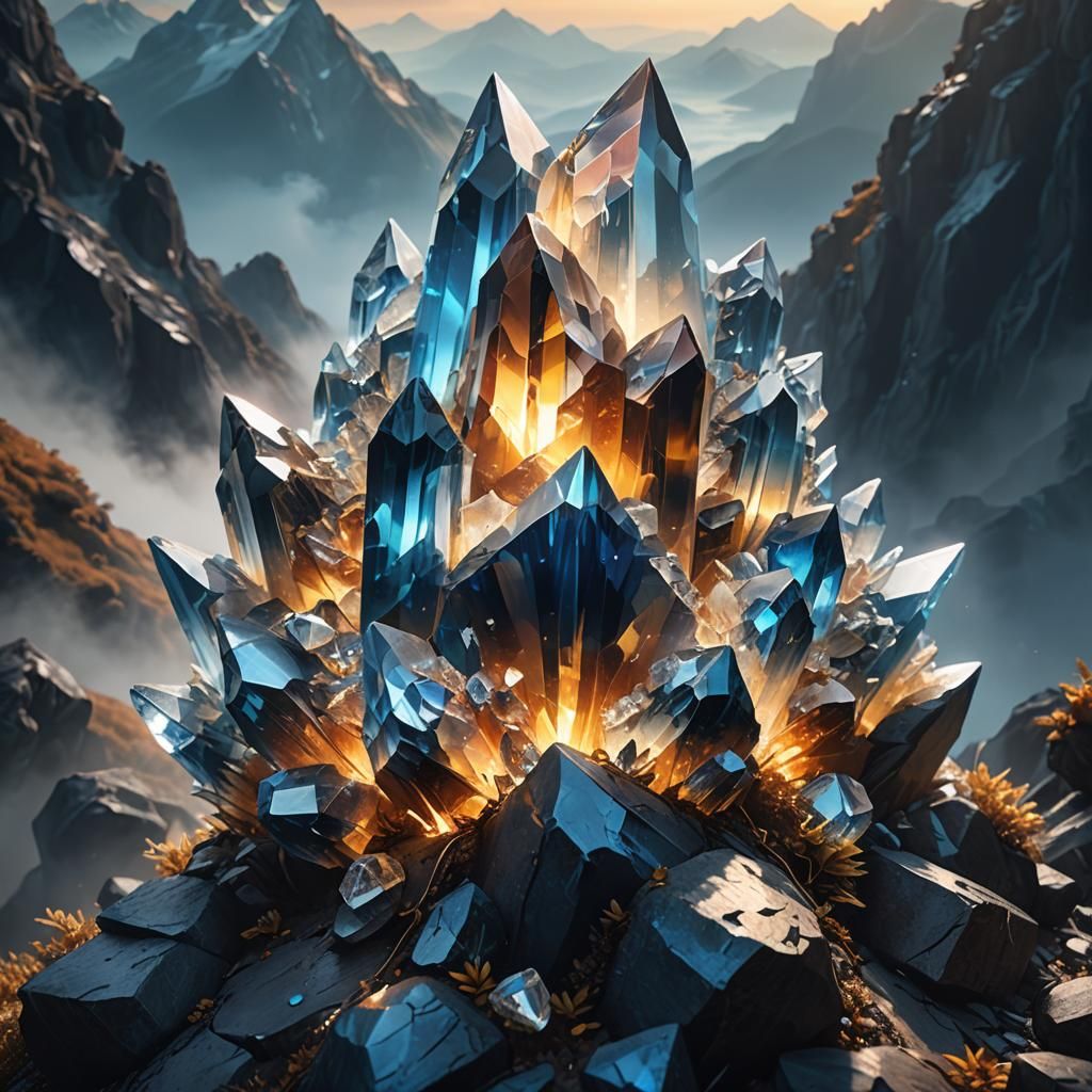 Glowing Crystal on Misty Peak: Digital Matte Painting