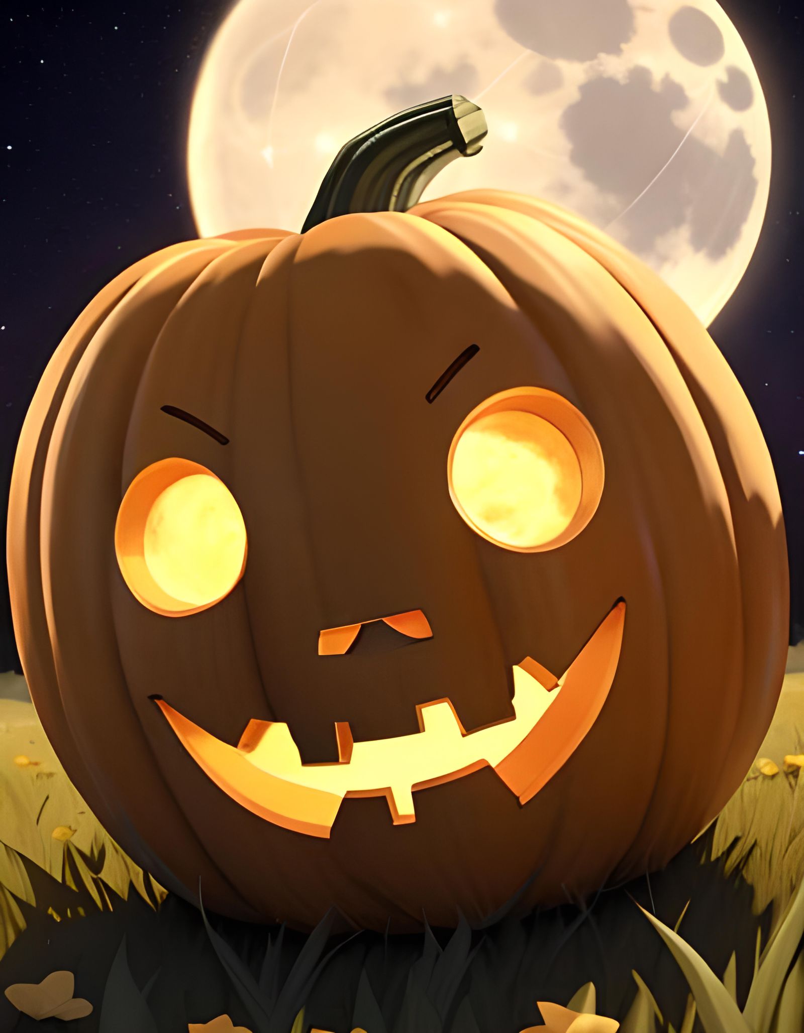 Friendly Jack-o'-Lantern Smiles Under the Twilight Moon