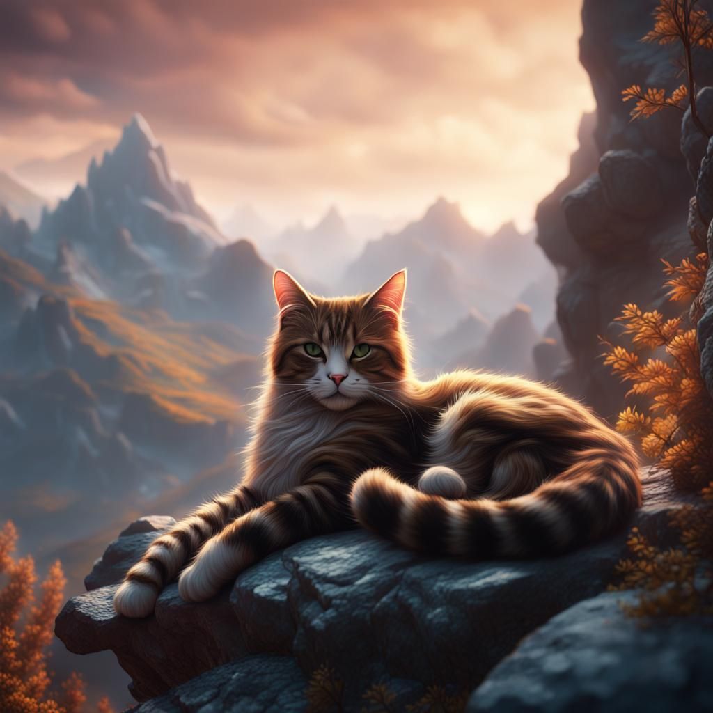 Cat Napping in Mountains: Fantasy Concept Art