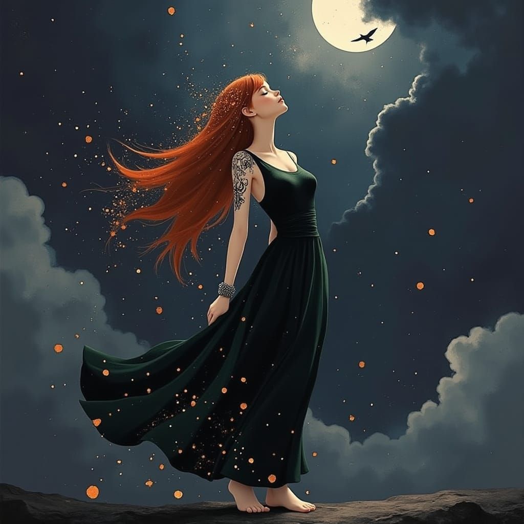 Fae Queen Dancing in Storm, Anime Style