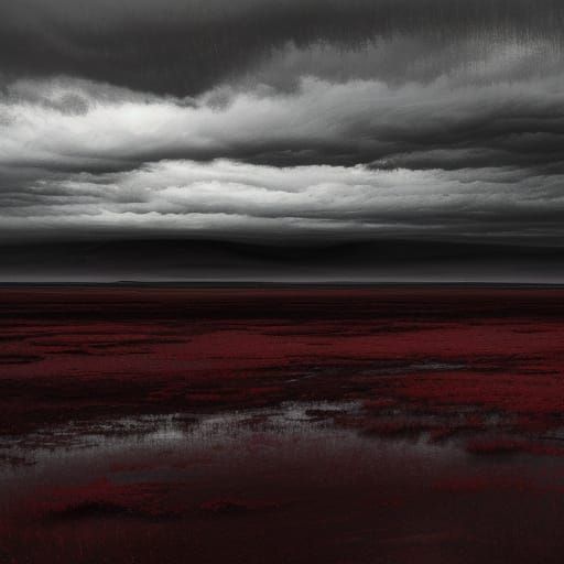 Crimson Landscape in Moody Impressionist Style