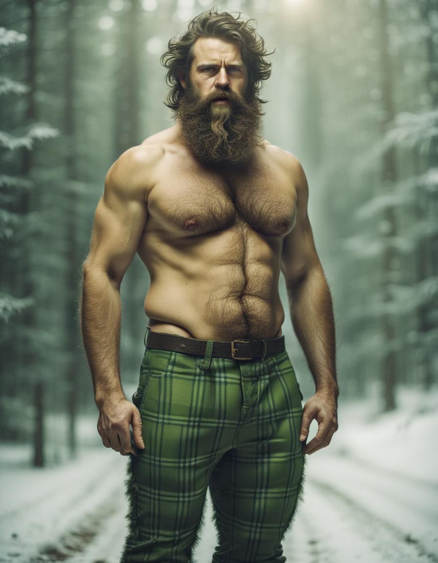 Bearded Man in Winter Plaid Shirt