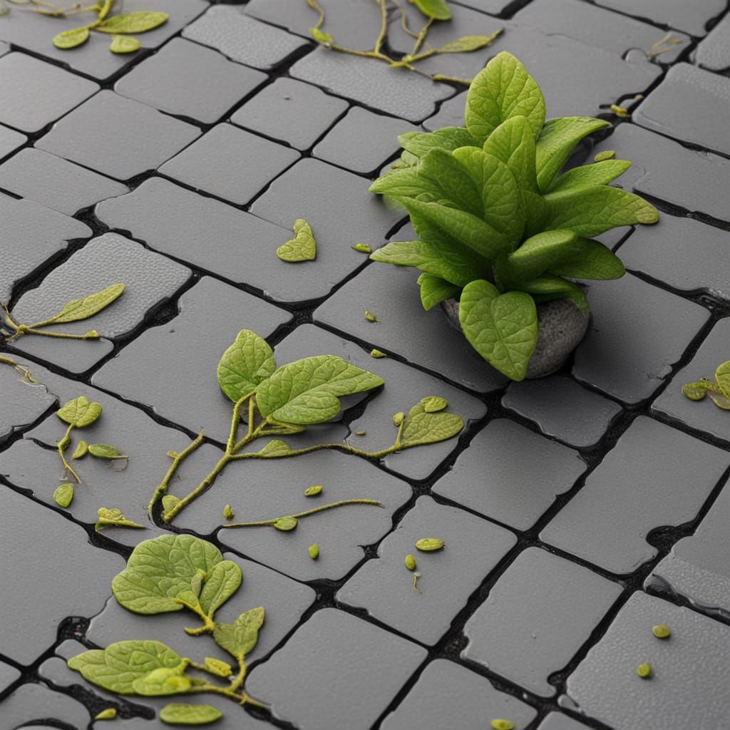 Plant Emerges from Cyberpunk Paving Slab