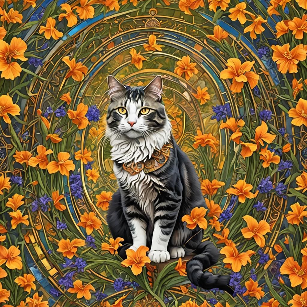 Kaleidoscopic Cat in Nouveau Horticultural Architecture