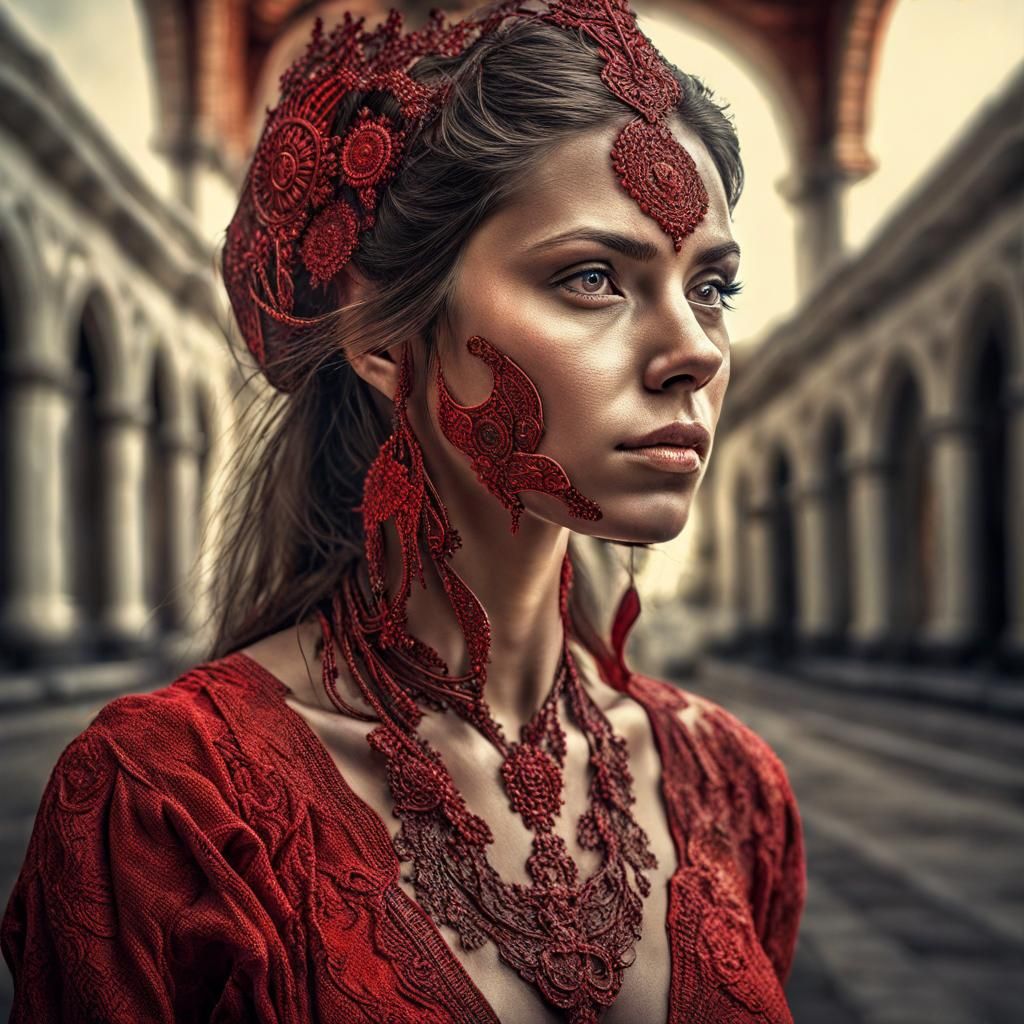 Avant-Garde Woman in Red: Dreamlike Photography