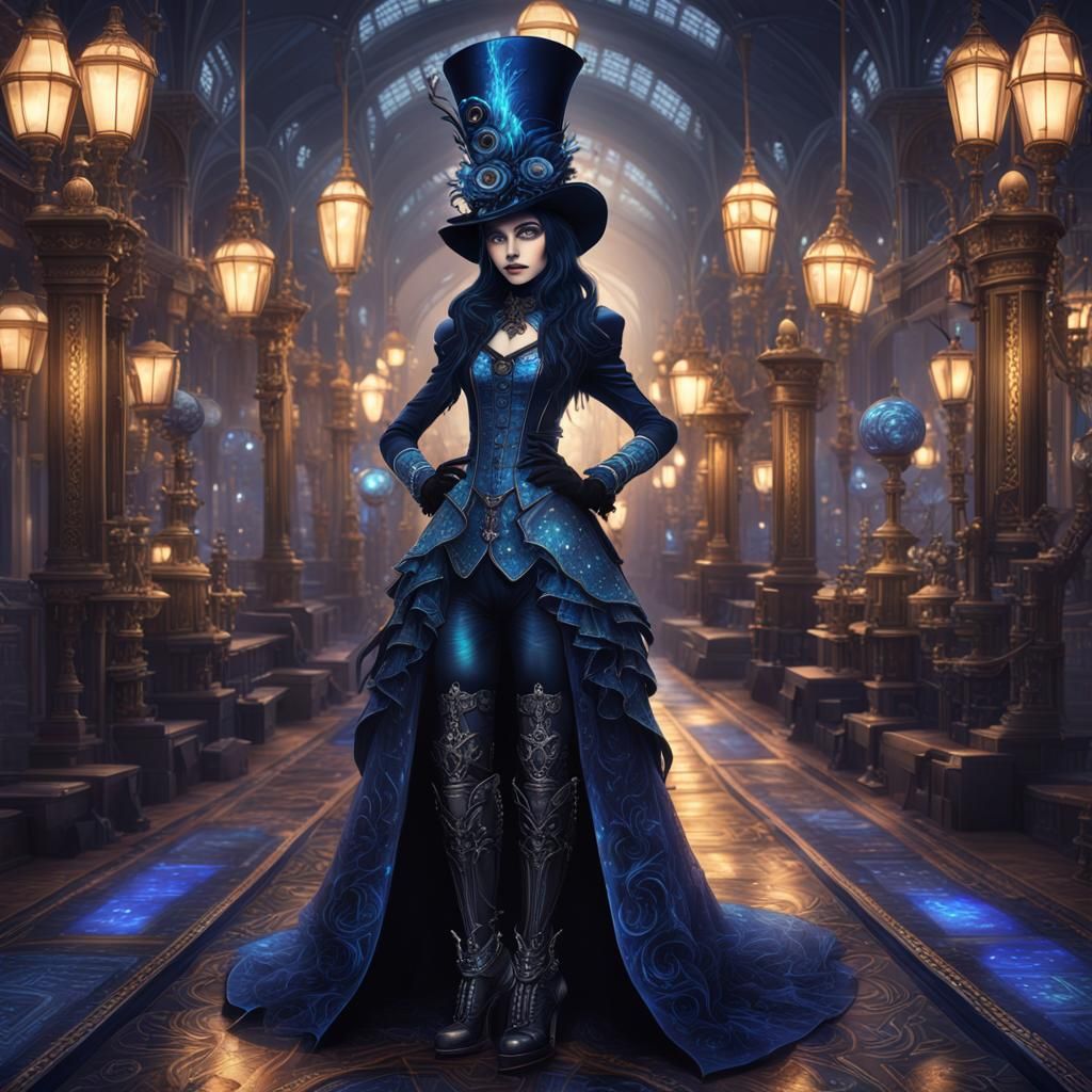 Fantasy Woman in Midnight Blue Fairycore Style