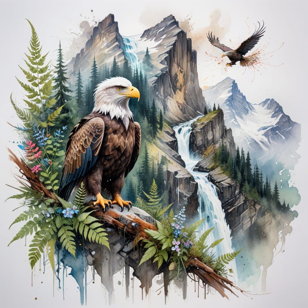 Ethereal Wilderness Scene with Bald Eagle in Fine-Tuned Wate...