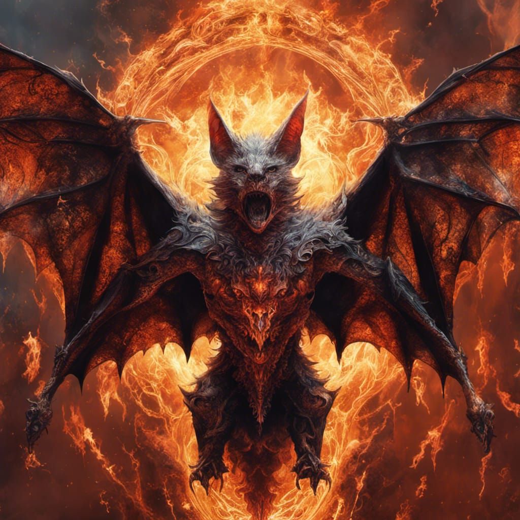 Albino Bat Deity of Fire: Digital Art