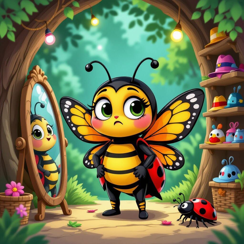 Cartoon Butterfly Confused by Costume in Bug Boutique