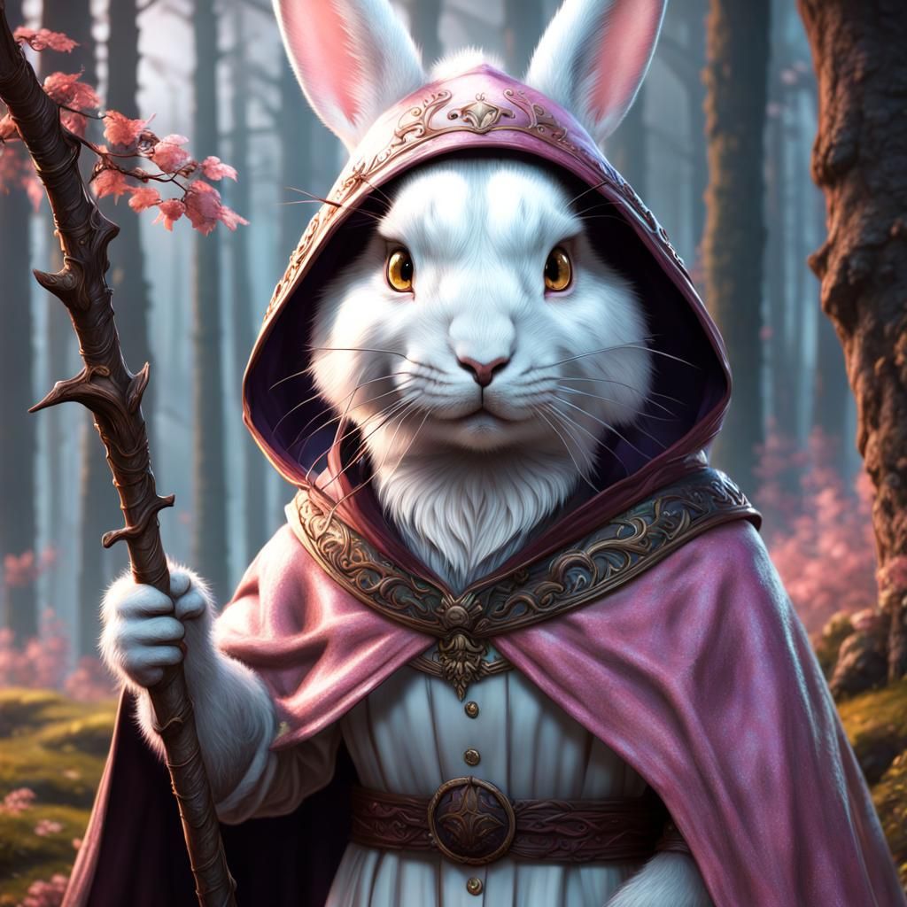 Rabbit Wizard with Staff, Fantasy Concept Art