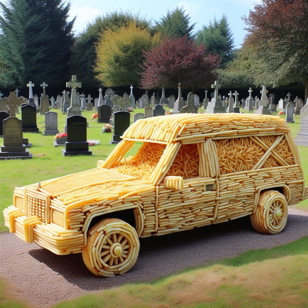 French Fry Hearse in Cemetery