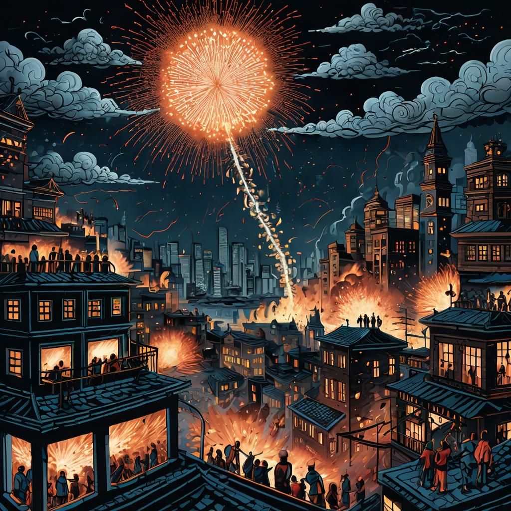 Diwali Firecrackers in Escher-Inspired Line Art