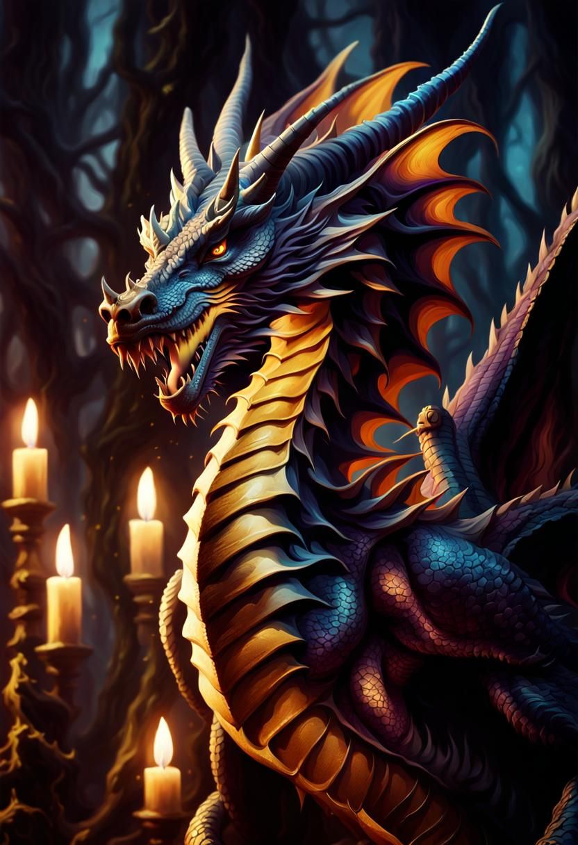 Mystical Gold Dragon in Mysterious Twilight