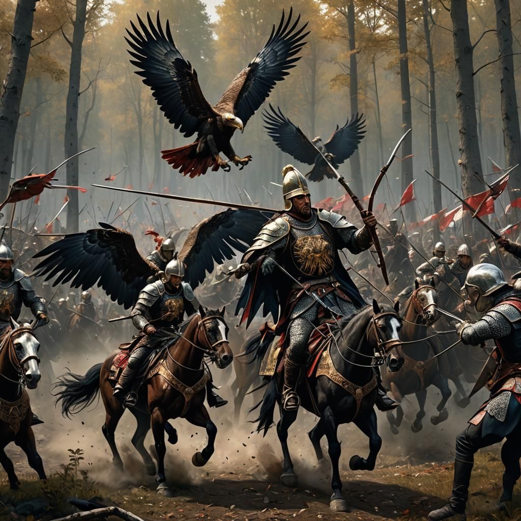 Winged Hussars Hunting Eagle: Dark Fantasy Art