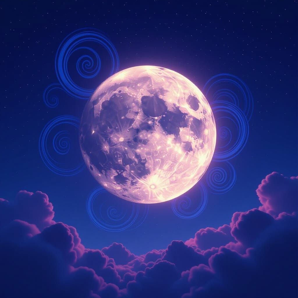 Fantastical Full Moon Night Sky with Celestial Patterns
