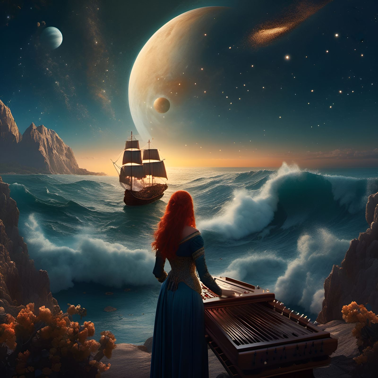Redhead on Stellar Sea with Dulcimer Stars