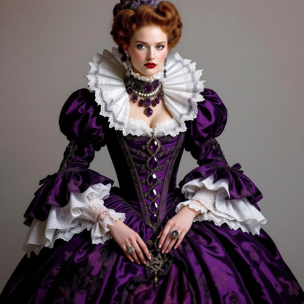 Regal Noblewoman in Baroque Gown with Gemstones