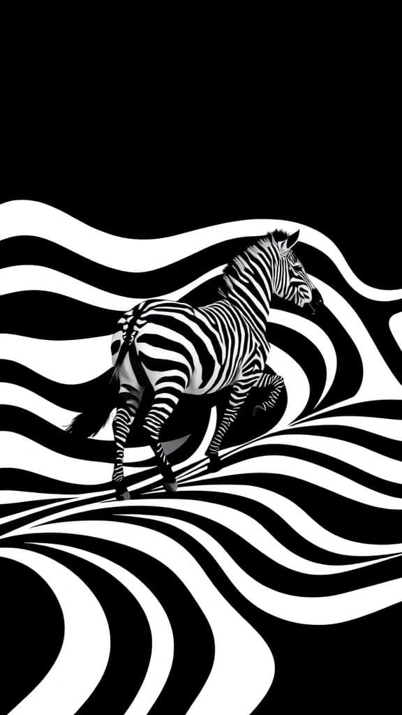 Dynamic Zebra Emerging from Undulating Waves in Bold Black a...