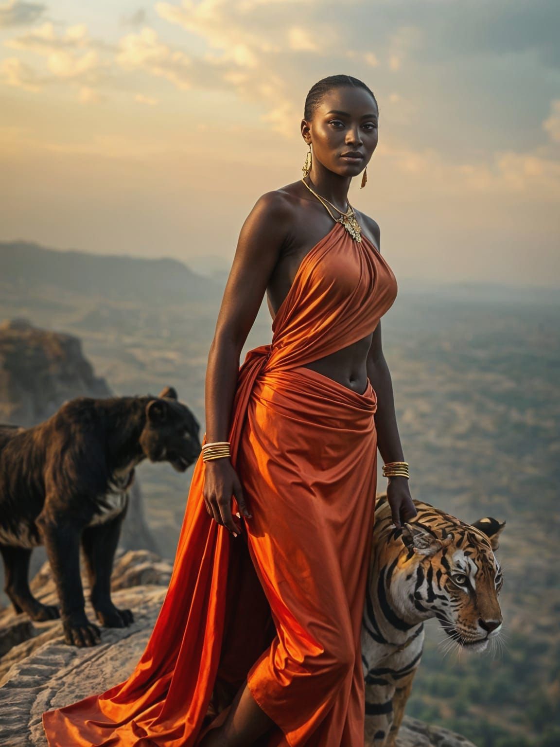 Regal African Queen in Dawn's Golden Light