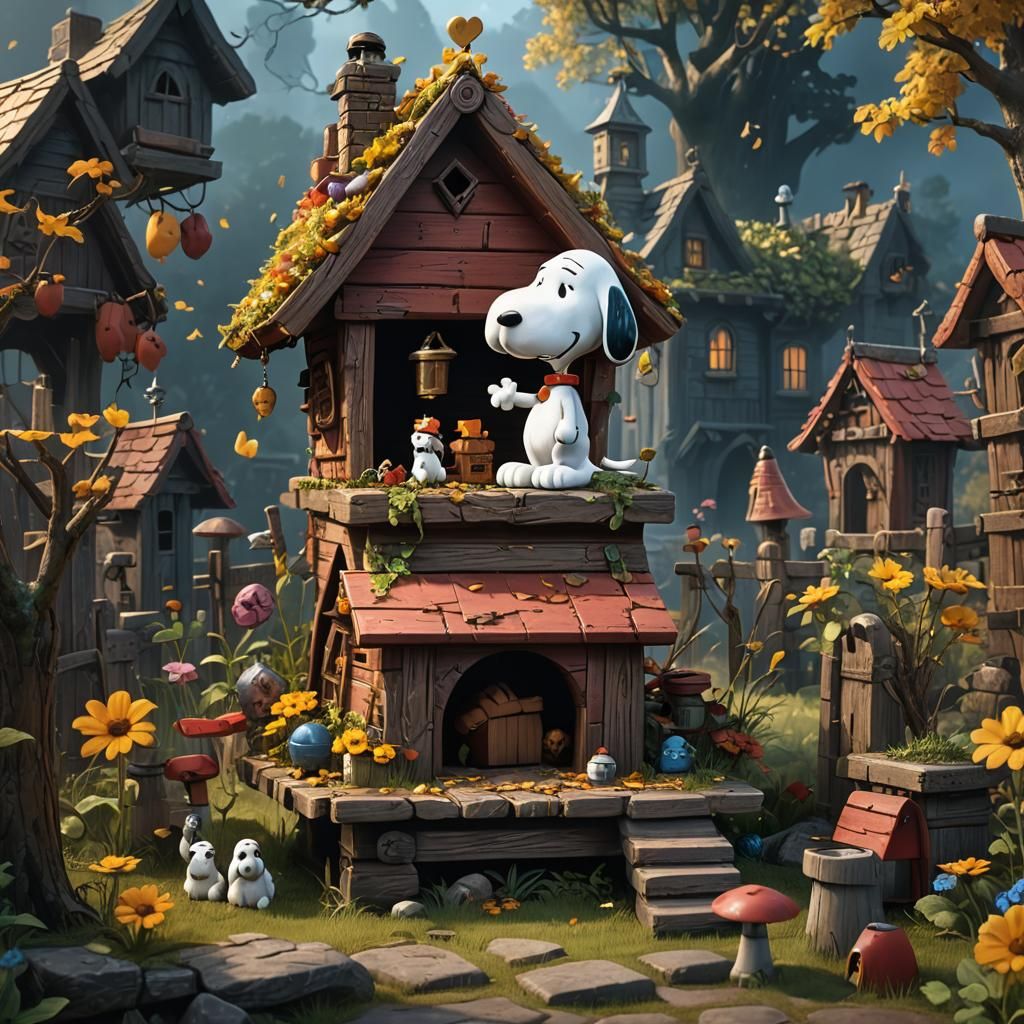 Snoopy on Doghouse: Detailed Fantasy Concept Art