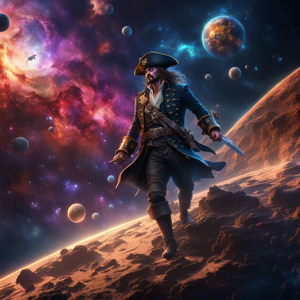 Pirate Ship Sailing Nebula in Space