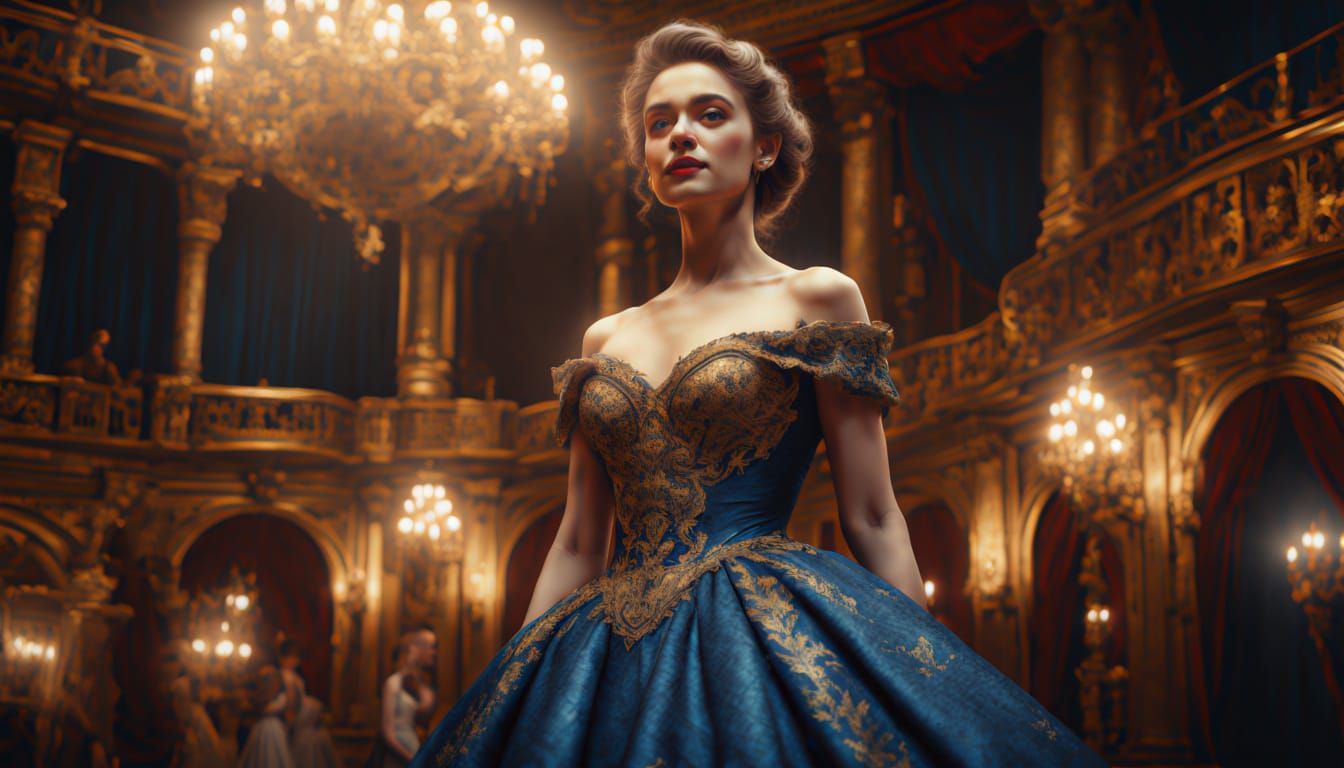 Elegant Lady in Ornate Theatre Attire