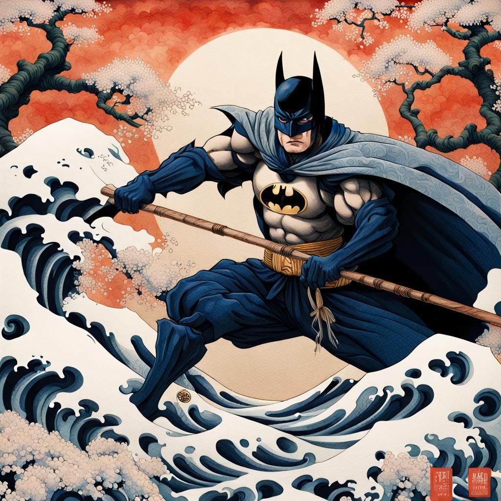 Batman as Ninja in Hokusai Japanese Style