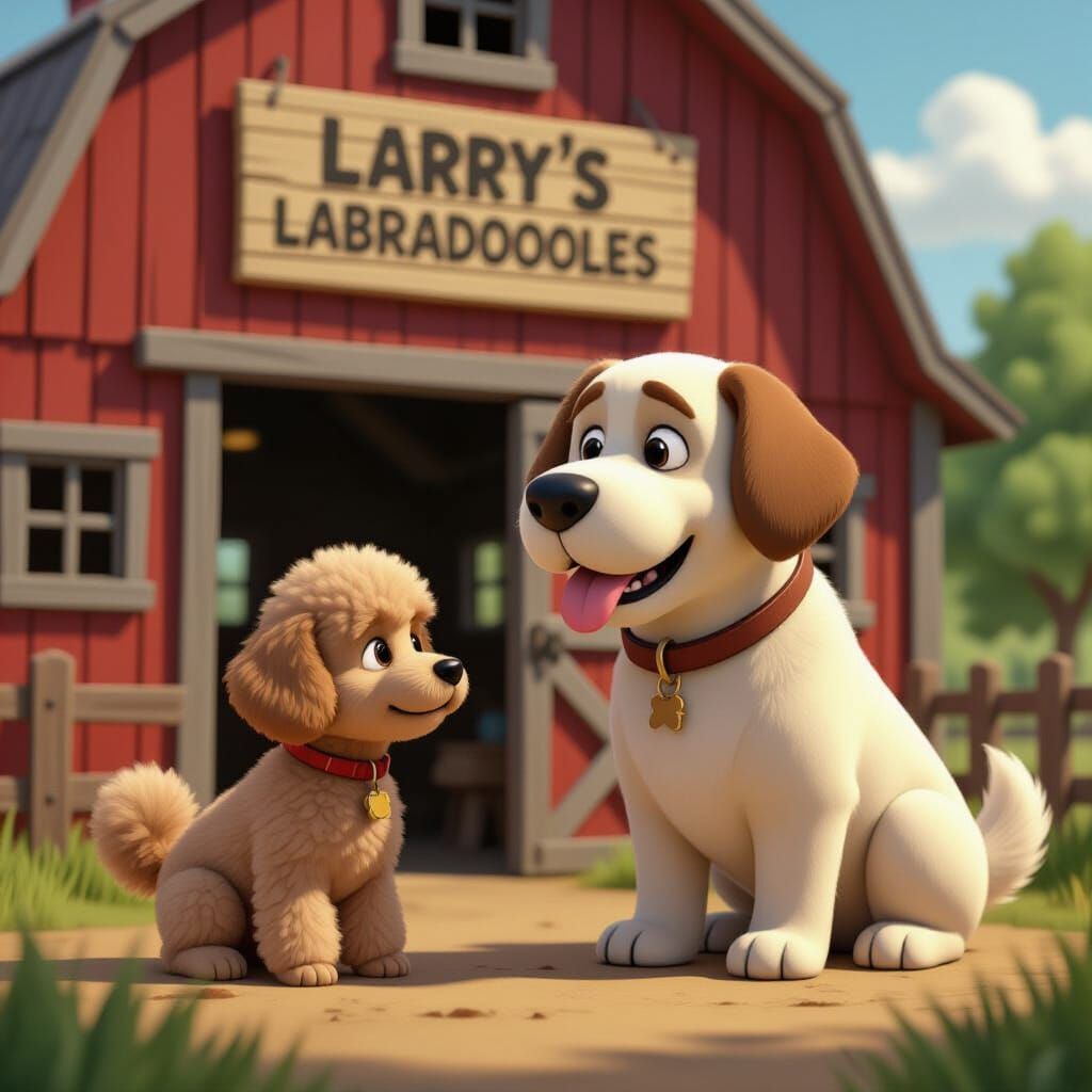 Larry's Labradoodles: Poodle and Labrador in Comic 3D Art