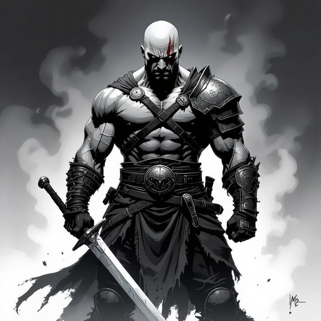 Epic Warrior in Dramatic Battle Pose