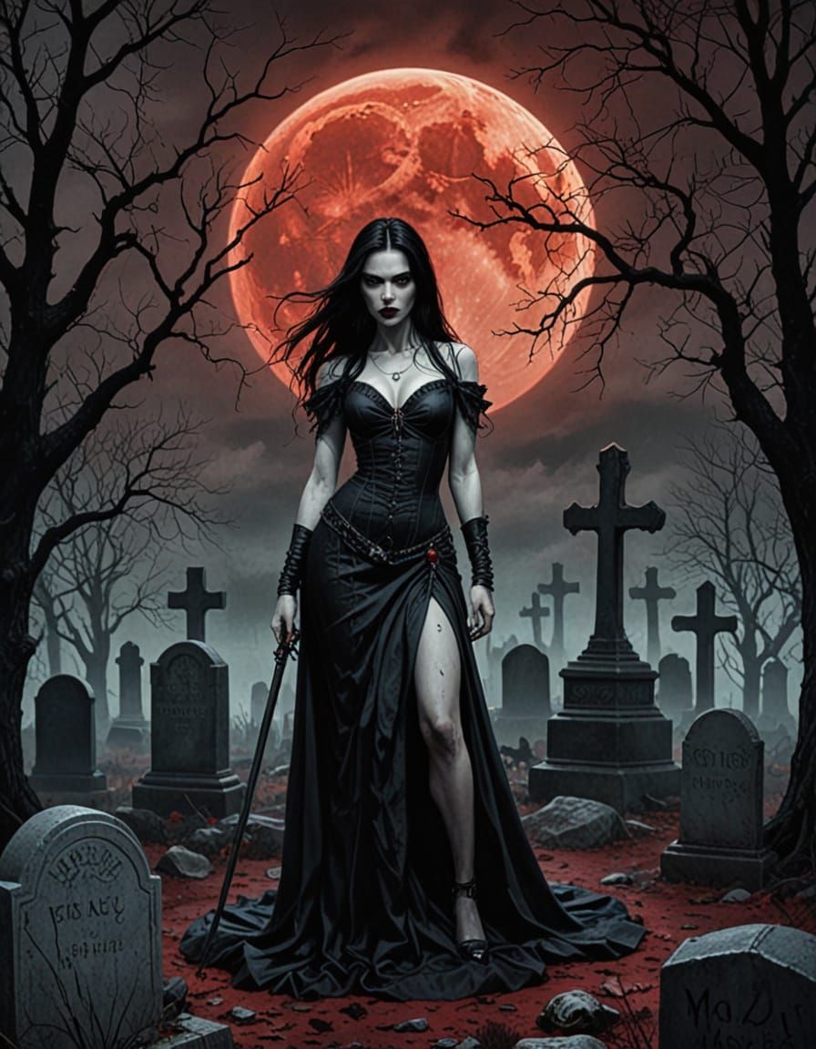 Gothic Vampire Under Blood Moon