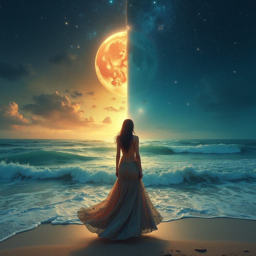 Serene Convergence of Day and Night over the Epic Ocean