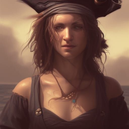 Female Pirate in 19th Century Harbour, Hyperrealistic 8K