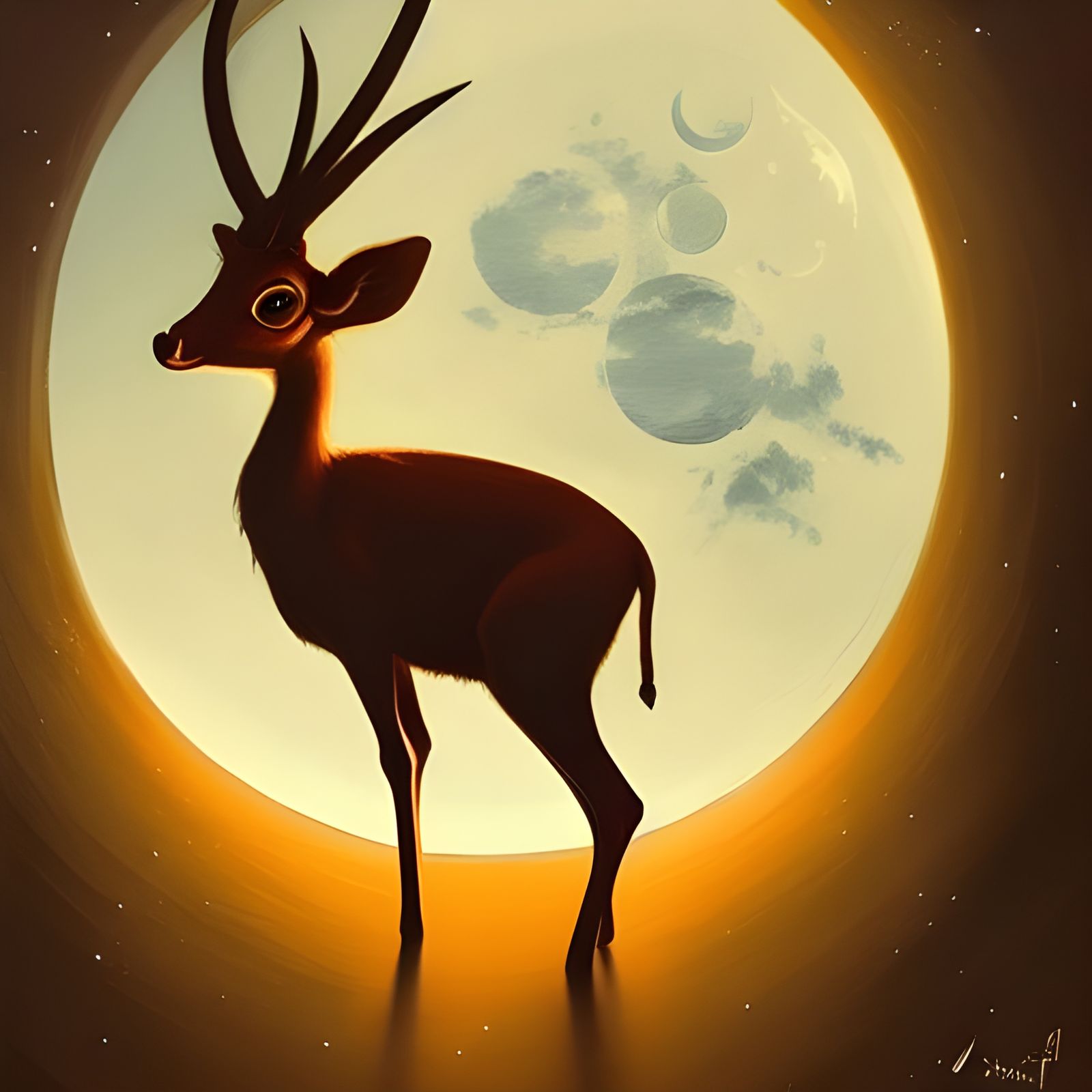 Antelope Gazing at Moon in Digital Art Style