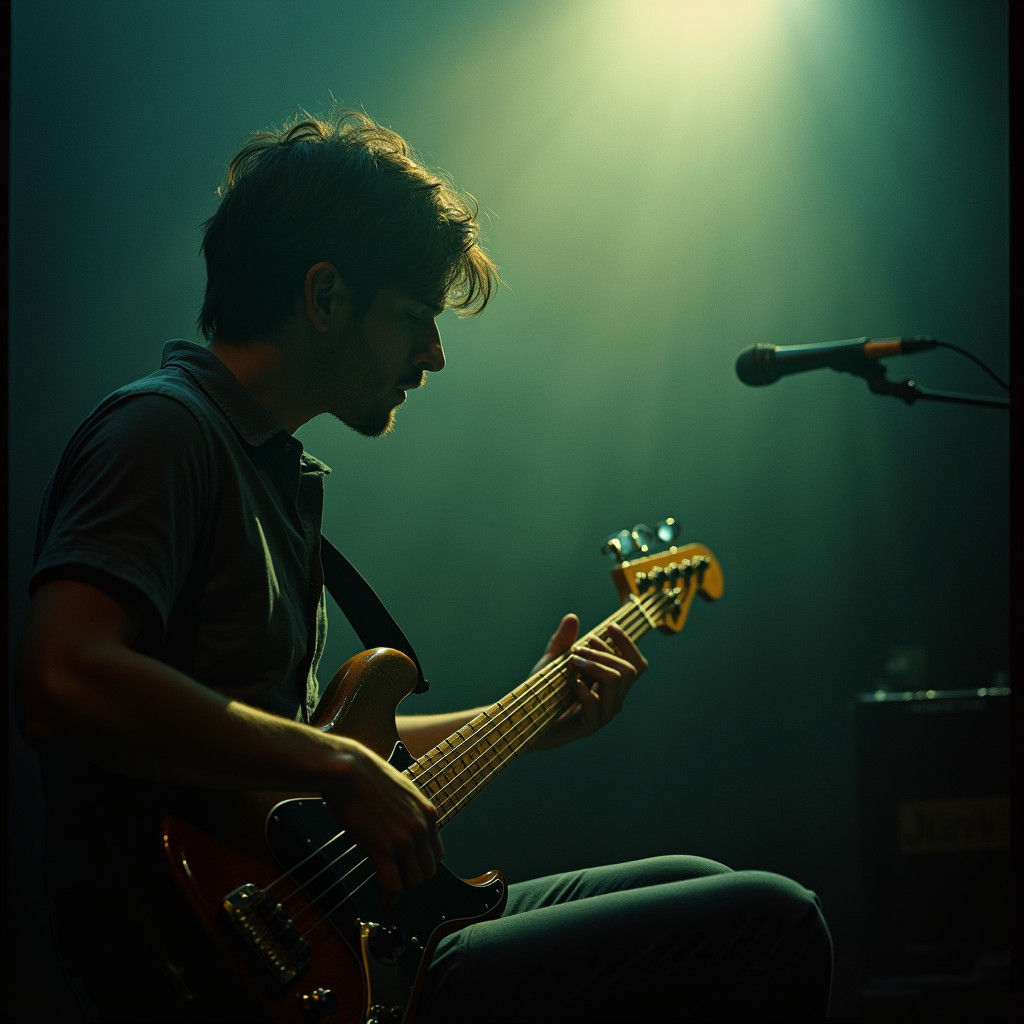 Passionate Bassist in Moody Cinematic Light
