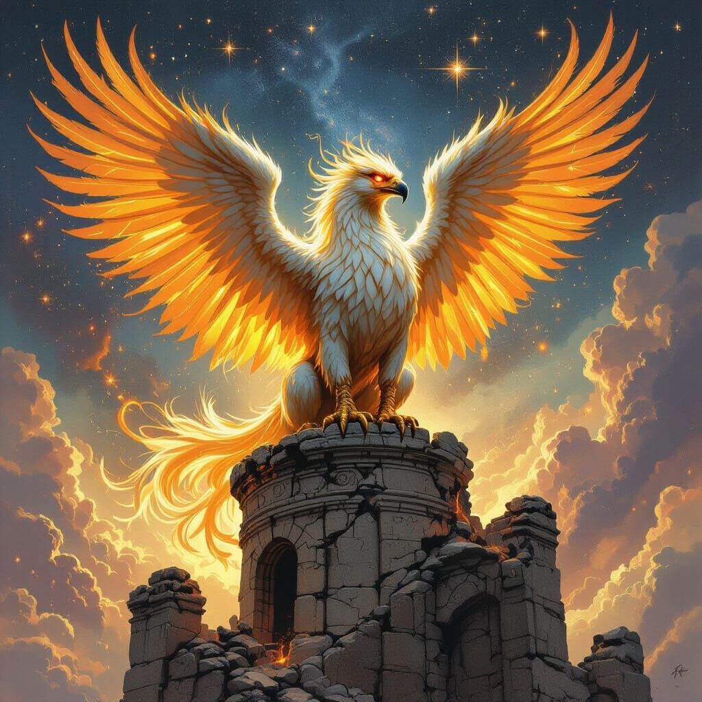 Golden Griffin Perched Atop Ancient Observatory